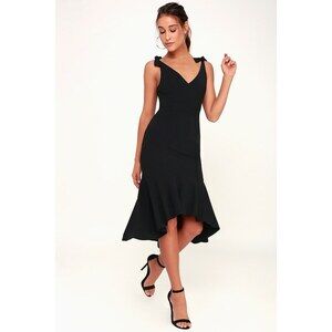 Lulus Want You To Want Me Black Trumpet Hem Bodycon Midi Dress - Size Large
